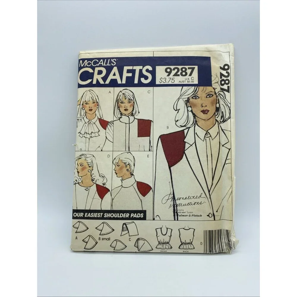 Vintage McCall’s 9287 Sewing Pattern Women’s Shoulder Pads 1980s Uncut 1984
